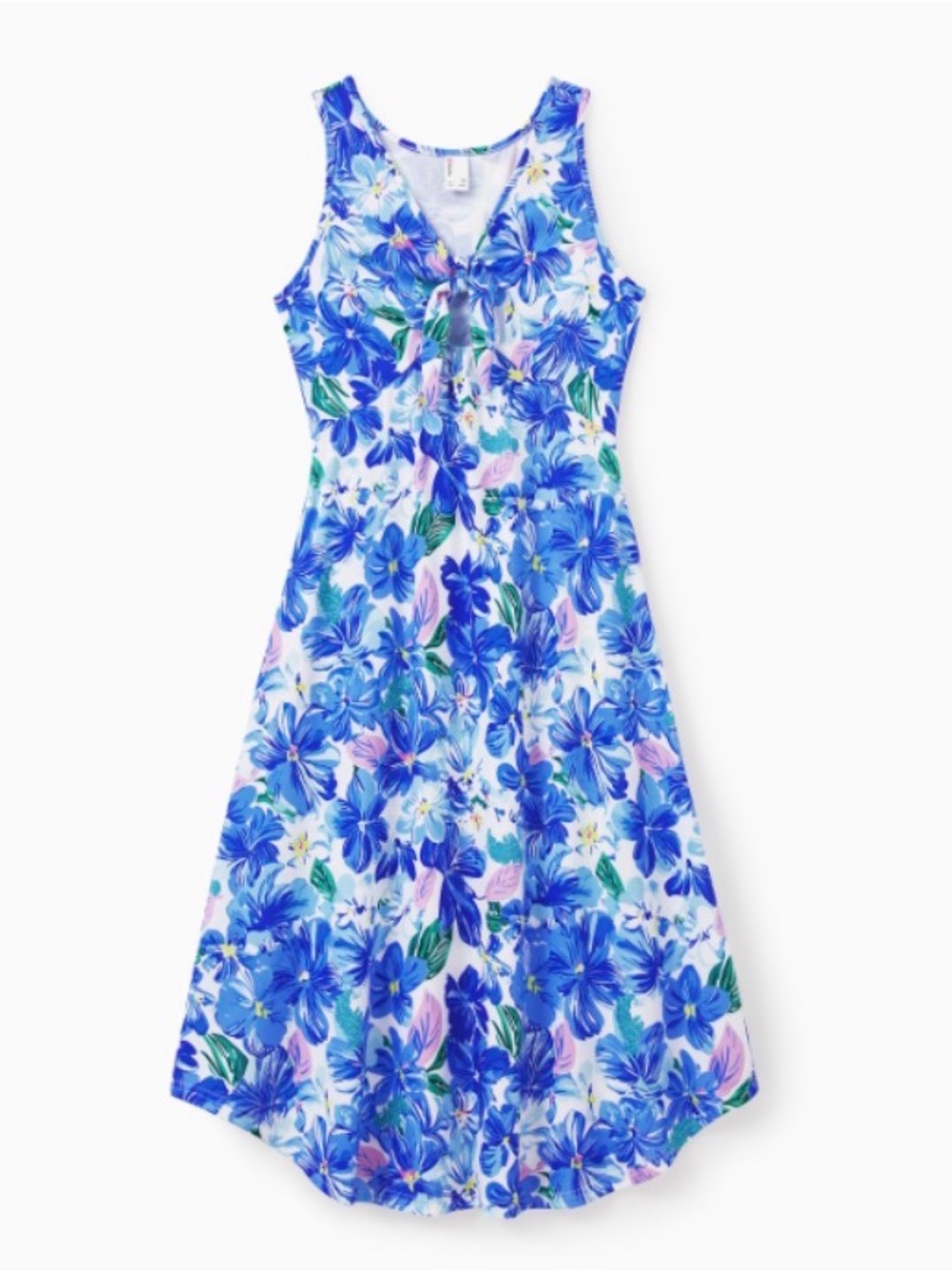Patpat Women Summer Blue Tropical Floral Print Sleeveless Sundresses, Size L